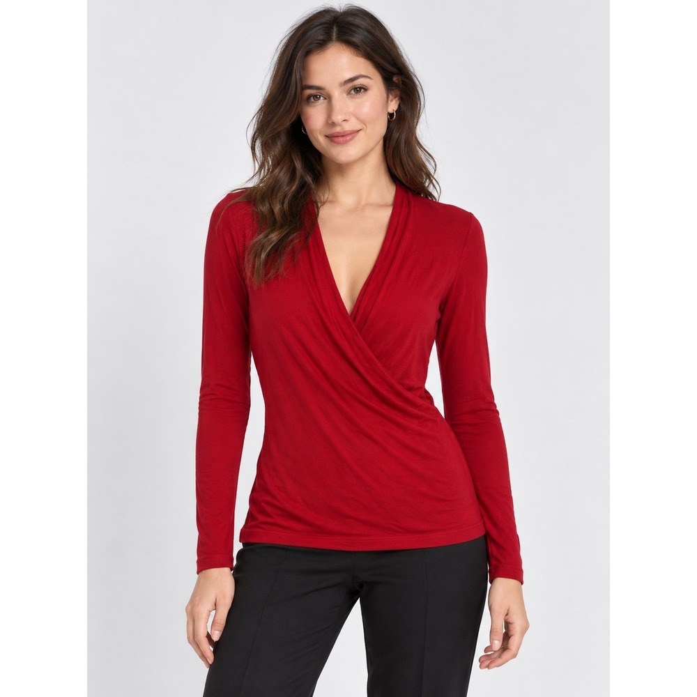 Banana Republic Womens Red Long Sleeve Wrap Surplice V-Neck Top Size S